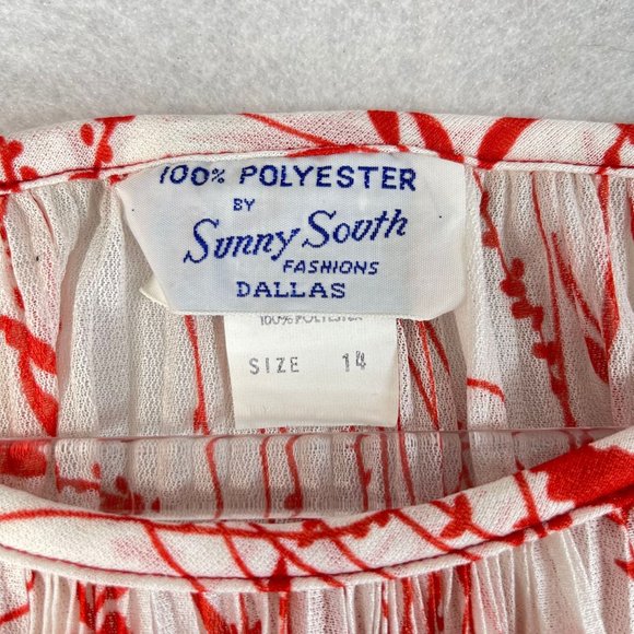 Vintage SUNNY SOUTH Womens 14 Red White Floral Flutter Sleeve Hawaiian Blouse - Picture 6 of 9